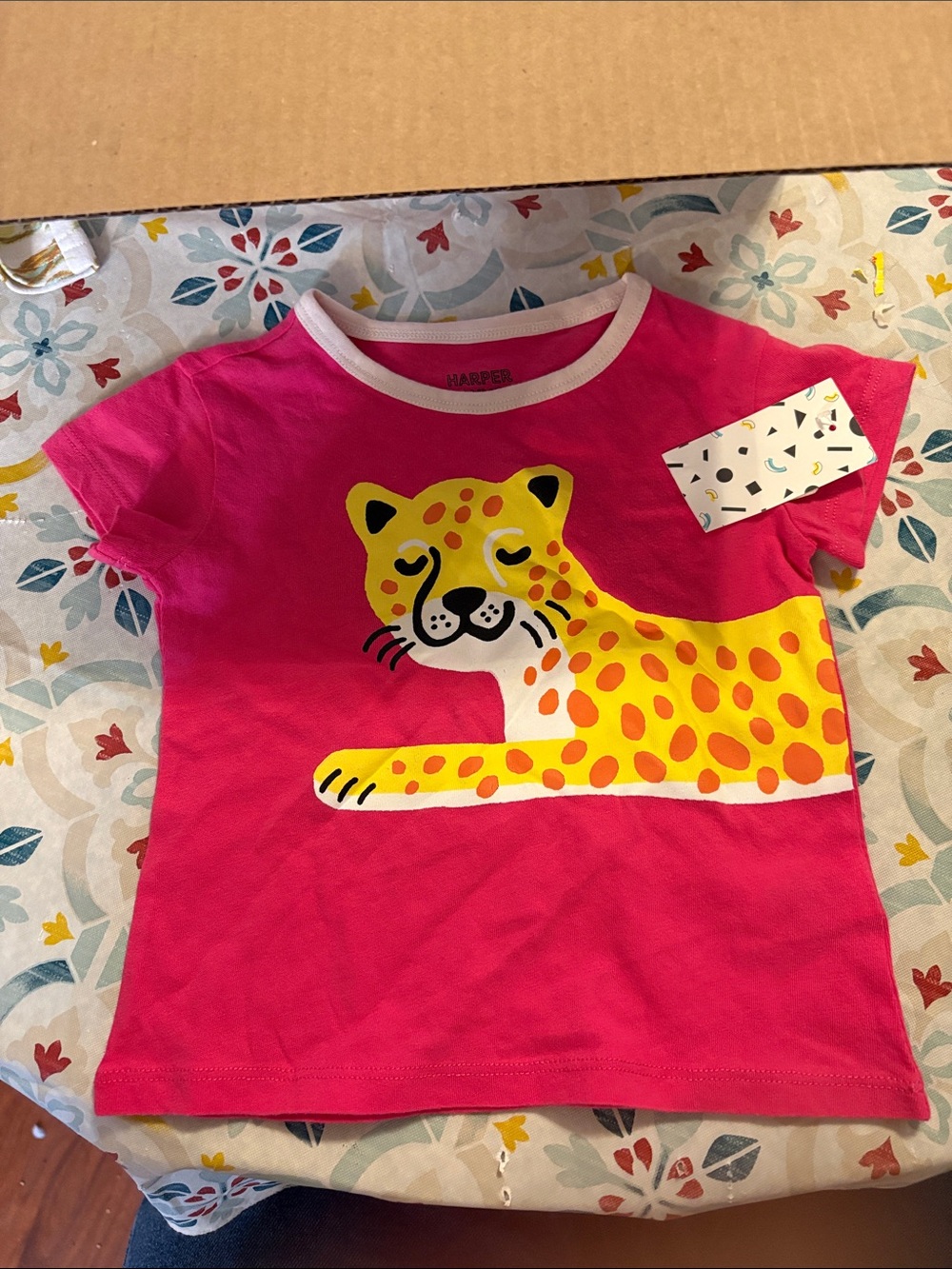 Harper Canyon Hot Pink Tee with Yellow Leopard Graphic